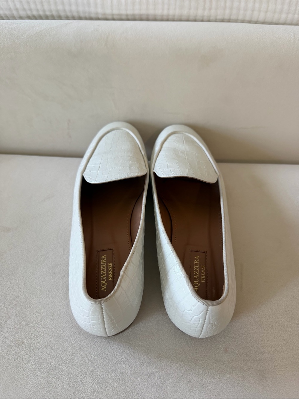 Aquazzura White Croc Embossed Loafers - Picture 5 of 5